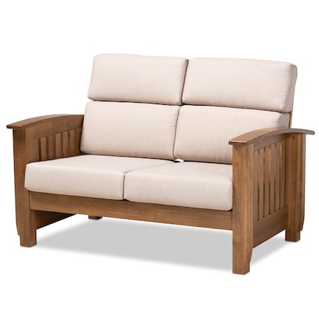 Baxton Studio Charlotte Taupe Upholstered Walnut Finished Wood 2-Seater Loveseat 162-9798